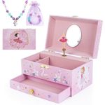 hombrima Music Jewellery Box with Drawer Necklace Bracelet, Musical Jewelry Storage Case with Spinning Ballerina Gift Set for Kids Girls Children Daughter