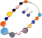 DiLiCa Women Statement Bib Necklace and Earring Set Girl Charm Costume Choker Novelty Enamel Jewelry Set Multi-color (Multi-color)