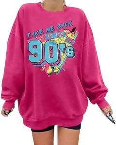 BANGELY Women's Take Me Back to The 90's Oversized Sweatshirt 90s Outfit Shirt Vintage Pullover Tops for Birthday Party Gift, Pink, Medium