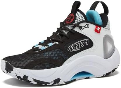 AND1 Scope Girls & Boys Basketball Shoes Kids, Boys High Top Sneakers - Black/White/Light Blue, 4 Big Kid