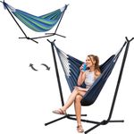 SUNCREAT 2-in-1 Convertible Swing Chair with Stand Included, Outdoor Hammocks for Outside, Patent Pending, Green Strip