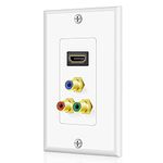 TNP HDMI + 3RCA Wall Plate - 4k Ultra HD UHD 1080P Full HD Compatible & Gold Plated RCA Component Composite Video Audio Subwoofer Combo Port Insert Jack Socket Wiring Plug Outlet Cover Panel Mount