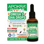 Omega 3 Vegan DHA Drops for Kids - 50mL - No Fishy Taste - Preservative Free and Sugar Free. Sustainable Algal Alternative to Fish Oil | APOKRA Kids