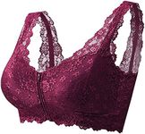 FEOYA Women's Push Up Bra Wireless Padded Bralettes Floral Lace Bralette Yoga Bra Sports Tops Plus Size Everyday Bra Suitable to Match All Tops and Dresses for Daily Wear and Sports, Wine Red, XXL