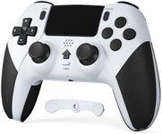 CHEREEKI Compatible with PS4 Controller Wireless Controller for P-4/Pro/Slim Bluetooth Remote Gamepad Joystick Vibration Turbo Six-Axis Sensor Audio Jack Touch Panel Wake UP Game Controller White