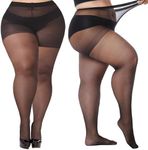 Buauty Plus Size Sheer Tights for Women, 20D High Waist Black Pantyhose Stockings for women Control Top Resistant(1 pair