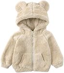 Feidoog Toddler Kids Fleece Hooded Jacket Coat with Ears Zipper Lightweight Long Sleeve Thick Warm Outerwear,Beige,1-2T