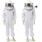 ANP BEE Full Body Beekeeping Suit with Hand Gloves and Round Removable Veil Hood I Ventilated Bee Suit I Protection from Bee Sting I Beekeeping Dress for Beekeepers, (White), Size XL