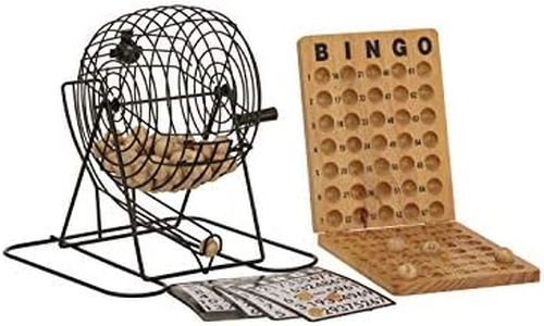 Bingo 75 Player Set with Metal CAGE & Wooden Scoreboard