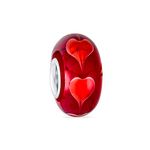 Red White Murano Glass .925 Sterling Silver Core Spacer Hearts Charm Bead For Women For Teen Fits European Bracelet