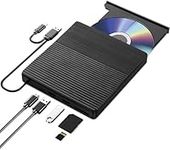 5-in-1 Multi-function External Optical Drive Laptop Burner Plug-in External Optical Drive Burner CD DVD Drive, Type-C USB 3.0 Portable CD Burner Writer with SD Slot, for Window, Mac OS, Linux, Vista