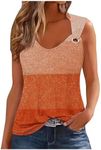 oelaio Womens Workout Tank Tops Summer Tank Top for Women Loose Fit Trendy Floral Printed Scoop Neck Sleeveless O-Ring Tee,Orange,Large