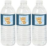 Baby Boy Teddy Bear - Baby Shower Water Bottle Sticker Labels - Set of 20