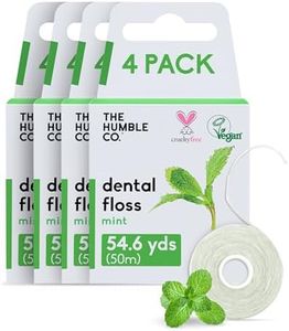 The Humble Co Mint Dental Floss, 4 Pack - Vegan Expanding Dental Floss for Adult & Kids - Non-Toxic, Thick Expandable Floss for Gum Health - Oral Care & Hygiene - 220 Yards