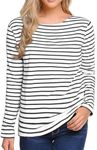 LilyCoco Womens Striped Long Sleeve Shirt Boat Neck Tops Breton Loose fit Tshirt, Black White