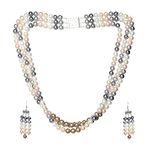 AAKIBEE Multicolour Matt Shell Pearl Texture Pearl 3 layer Necklace (Western & Ethnic Wear)