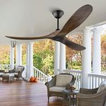 MSHENUED Modern Ceiling Fan No Light 60" Outdoor Ceiling Fans Retro Wood Ceiling Fans, 3 Balsa Wood Blades, DC Motor, for Restaurant Living Room Bedroom Invert