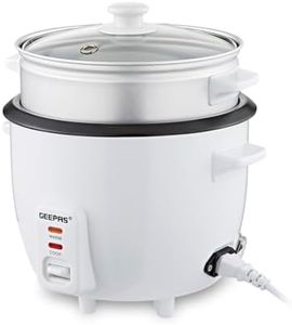 Geepas 450W Rice Cooker & Steamer with Keep Warm Function, 1L | Automatic Cooking, Non-Stick Inner Pot | Make Rice & Steam Healthy Vegetables | Includes Measuring Cup, Spatula & Detachable Power Cord