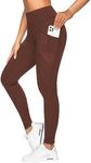 QUEENIEKE Women's Workout Leggings with Mesh Pockets Tummy Control Yoga Pants for Women (Toasted Brown, S)