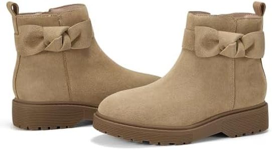 GotSoft Girls Genuine Leather Ankle Boots Round Toe Side Zip Bow Fall Boots