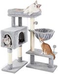 Floofi 97 cm Cat Tree Cat Tower with Full Wrapped Sisal Scratching Posts Suitable for Medium to Large Cats (Light Grey with Plush Adjustable Base)