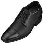 CALTO - Y40552-3.2 Inches Taller - Size 7.5 UK- Height Increasing Elevator Shoes - Black Leather Lace-up Dress Shoes