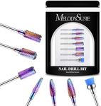 MelodySusie Nail Drill Bits Set, 7pcs Tungsten Carbide Diamond Nail Drill Bits for Acrylic Nails Poly Gel Cuticle Remove, 3/32'' Professional Nail Bits for Nail Drill Efile (A-Colorful)