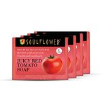 Soulflower Juicy Red Tomato Soap for Acne, Suntan, Fine Lines & Wrinkles, 100% Pure, Vegan, Natural, Cold processed Handmade Soap, (Pack of 4) 150g Each