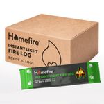 Homefire Natural Instant Light Fire Logs, for Open Fires, Multi-fuel Stoves, Wood Burners, and Campfires, Smokeless and Odourless (Pack of 10)