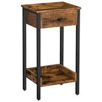 HOOBRO Tall Side Table, Nightstand with Drawer and Storage Shelf, 3-Tier Slim End Table for Living Room, Study, Bedroom, Space Saving, Rustic Brown and Black BF71BZ01