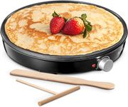 Crepe Maker Machine, Reemix Compact Pancake Griddle Precise Temperature Control, Nonstick 12” Electric Griddle, Batter Spreader for Eggs, Pancakes, Omelets and Quesadillas, Includes Spatula, Spreader