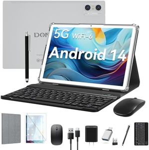 Android 14 Tablet 2024 Newest Tablets, 10 inch Tablet (4+4)GB RAM 64GB ROM 1TB Expand, 2 in 1 Tablet with Keyboard, Case, Stylus, Octa-Core Tablet PC, WiFi 6, Bluetooth,13MP+5MP Dual Camera (Silver)