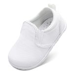 JIASUQI Baby Shoes Boys Girls Slip On Sneakers Infant Soft First Walking Shoes Toddler Daily Casual Shoes(White,12-18 Months)