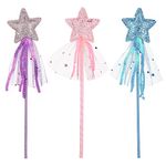 Glitter Star Wands 3Pcs 11 Inches Princess Angel Fairy Star Magic Wands Girls Fairy Magic Dress-up Star Wand Angel Fairy Costume Props Wands Sticks for Birthday Halloween Christmas Party Supplies