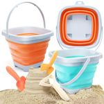 OR OR TU 6 Pcs Foldable Sand Backets Beach Toys Set for Kids Collapsible Bucket Castle Molds Shovels Rake Tool Kits, Gifts for 3 4 5 6 Baby Toddler Kids Boys and Girls