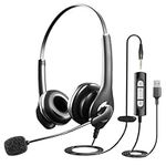 USB Headset, PC Headset with Mic with 3.5mm Jack Noise Cancelling Microphone, Lightweight Wired headphones with Mic for Call Center, Cell Phone, Computer, Office, Business, Skype, Zoom, Webinar