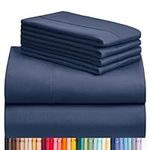 LuxClub 6 PC Sheet Set Bamboo Sheets Deep Pockets 18" Eco Friendly Wrinkle Free Sheets Machine Washable Hotel Bedding Silky Soft - Navy Full