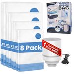 enem Vacuum Bags For Clothes With Pump | Pack of 8 (2 Jumbo, 2 Large, 2 Medium, 2 Small) | Travel Vacuum Bags For Clothes | Wardrobe Organizer For Storage | 1 Year Warranty from enem