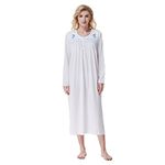 Keyocean Nightgowns for Women, Soft Comfortable 101% Cotton Long Sleeves Ladies Nightdress, Blue Dots, Large