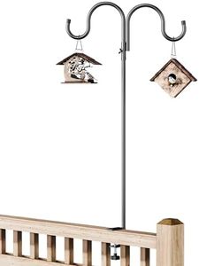 40 Inch Tall Double Deck Hook for Railing, Adjustable Outdoor Shepherds Hook with 2-Inch Strengthened Clamp for Hanging Plant Bird Feeder, 1 Pack