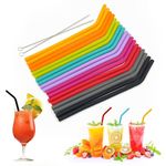 TSHAOUN 18 Pieces Silicone Straws Reusable, Colorful Bend Drinking Straws, Regular Size Replacement Smoothie Straws for Adults Kids, Soft Flexible Rubber Straw with 2 Cleaning Brushes (Multicolor)