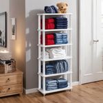 YouCopia Collapsible Wardrobe 6 Shelves Storage Clothes Storage Rack Quick Wardrobe/Cabinet/Multipurpose Storage Rack, Foldable, Collapsible Fabric Wardrobe Organizer with Wheels White (6-Layer)