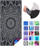 Sand Free Travel Beach Towel Blanket-Quick Fast Dry Super Absorbent Lightweight Thin Microfiber Towels for Pool Swimming Bath Camping Yoga Gym Bohemian Black White Mandala