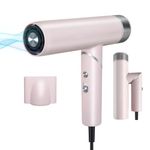 TANSHINE Foldable Blow Dryer,Ionic Hair Dryer,110000RPM High-Speed Ion Hair Dryer for Fast Drying,1600W Professional Hairdryer with Magnetic Nozzle,Compact Hair Blower for Salon Travel,Pink