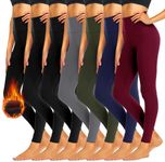 iceROSE 7 Pack Fleece Lined Leggings for Women, High Waisted Tummy Control Warm Soft Black Yoga Leggings for Workout Running Maternity