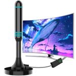 TV Aerial - TV Aerial Indoor Digital TV Ariels with Booster, Strong Magnetic Base Freeview Aerial for Easy Installation, Smart TV Aerial Indoor Support 4K/1080P All TV - 16.4FT Coax Cable (Blue)