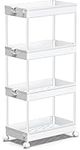 SPACEKEEPER Storage Trolley 4-Tier Slide Out Rolling Utility Cart Storage Shelf Rack Mobile Storage Organizer Shelving for Office, Kitchen, Bedroom, Bathroom, Laundry & Dressers, White