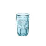 Bormioli Rocco Romantic Set of 4 Tumbler Glasses, 11.5 Oz. Colored Crystal Glass, Light Blue, Made in Italy.