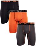 Reebok Men's Compression Long Length Performance Boxer Briefs (3 Pack), Size Small, Pearl/Orange/Black