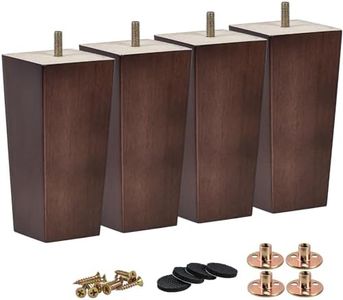 5 Inch Wooden Furniture Legs, Tchosuz Set of 4 Solid Wood Walnut Pyramid Sofa Legs Couch Feets with M8 Bolt & Rubber Floor Protectors & Screws, Mid-Century Furniture Replacement for Home DIY